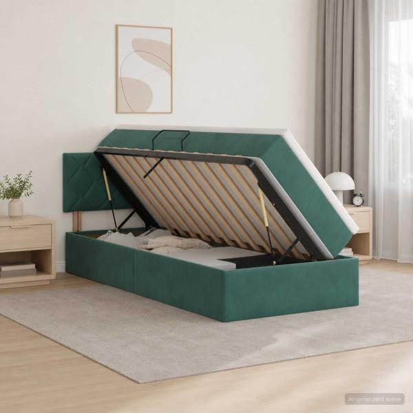 ARDEBO.de - Aufbewahrungsbett mit Kopfteil Dunkelgrün 90 x 200 cm Samt