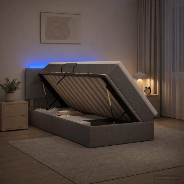 ARDEBO.de - LED-Speicherbett mit Matratze Dunkelgrau 90 x 200 cm Stoff
