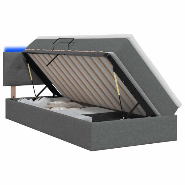 LED-Speicherbett mit Matratze Dunkelgrau 90 x 200 cm Stoff