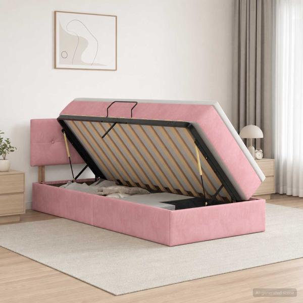 LED-Speicherbett mit Matratze Rosa 90 x 200 cm Samt