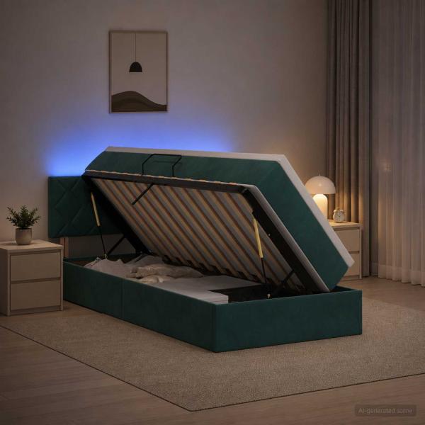 ARDEBO.de - LED-Speicherbett mit Matratze Dunkelgrün 100 x 200 cm Samt