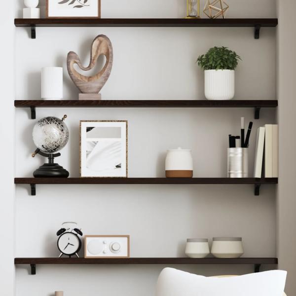 ARDEBO.de - Wandregal Dunkelbraun 80x10x2 cm Massivholz Eiche Behandelt