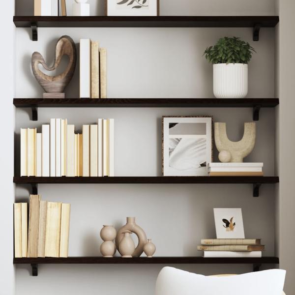 ARDEBO.de - Wandregal Dunkelbraun 80x20x2 cm Massivholz Eiche Behandelt