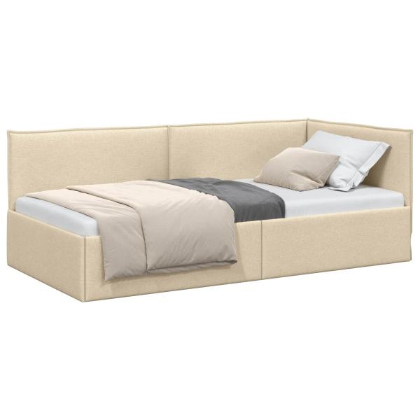 Eckbettgestell Creme 90 x 200 cm Stoff