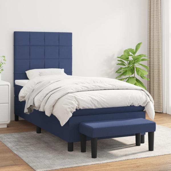 ARDEBO.de - Boxspringbett mit Matratze Blau 100x200 cm Stoff