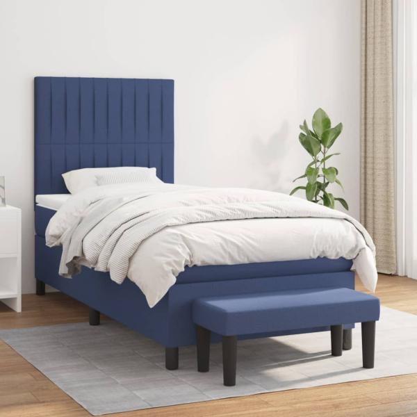 ARDEBO.de - Boxspringbett mit Matratze Blau 100x200 cm Stoff