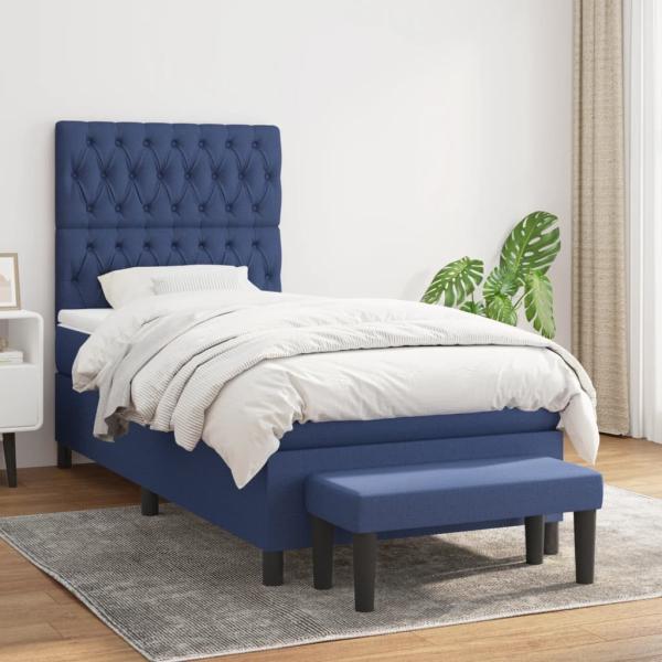 ARDEBO.de - Boxspringbett mit Matratze Blau 100x200 cm Stoff