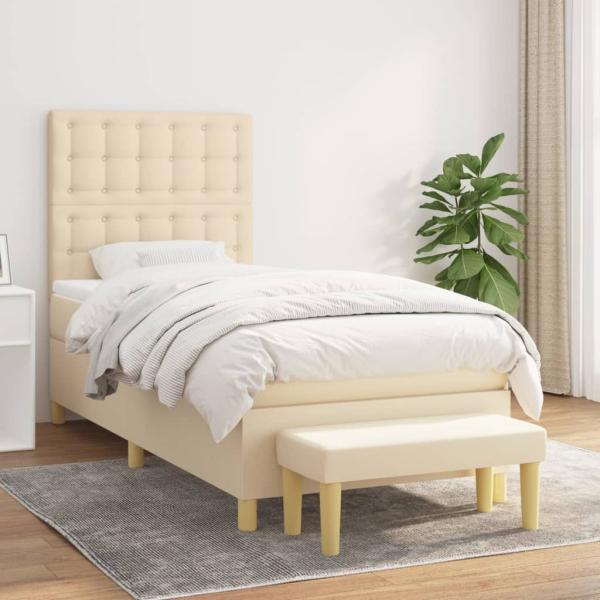 ARDEBO.de - Boxspringbett mit Matratze Creme 80x200 cm Stoff