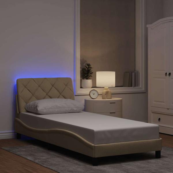 ARDEBO.de - Bettgestell mit LED ohne Matratze Creme 90x200 cm Stoff