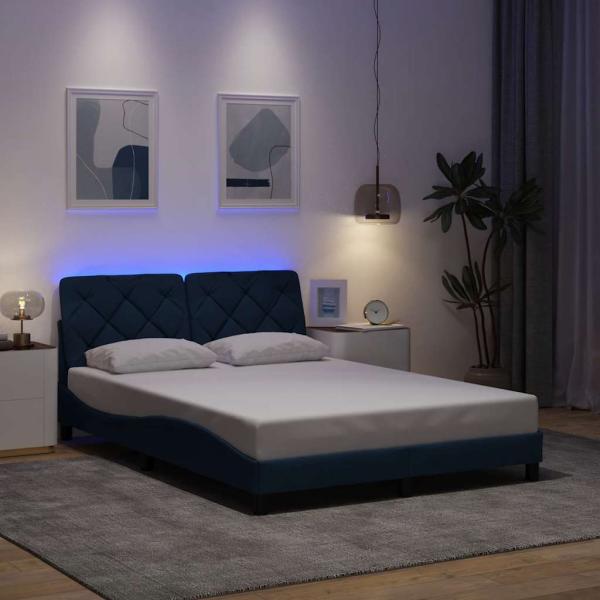 ARDEBO.de - Bettgestell mit LED ohne Matratze Blau 140x190 cm Stoff