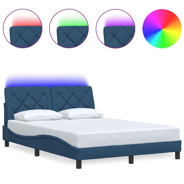 Bettgestell mit LED ohne Matratze Blau 140x190 cm Stoff