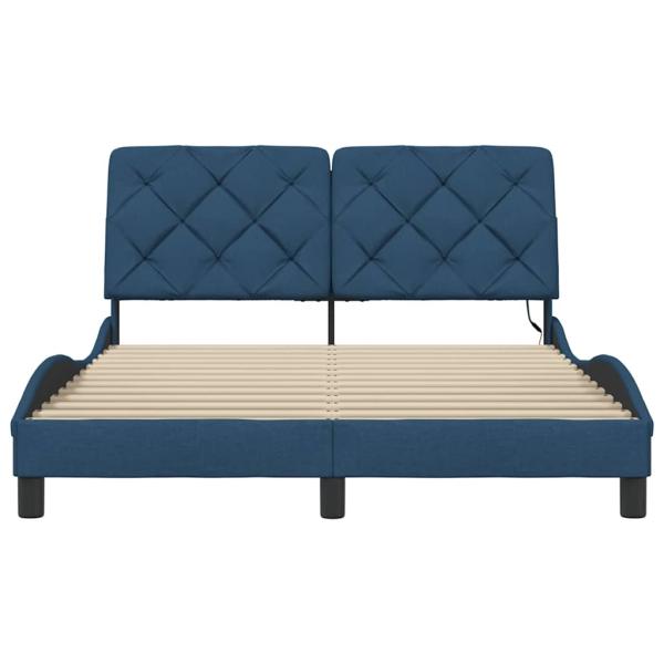 Bettgestell mit LED ohne Matratze Blau 140x190 cm Stoff