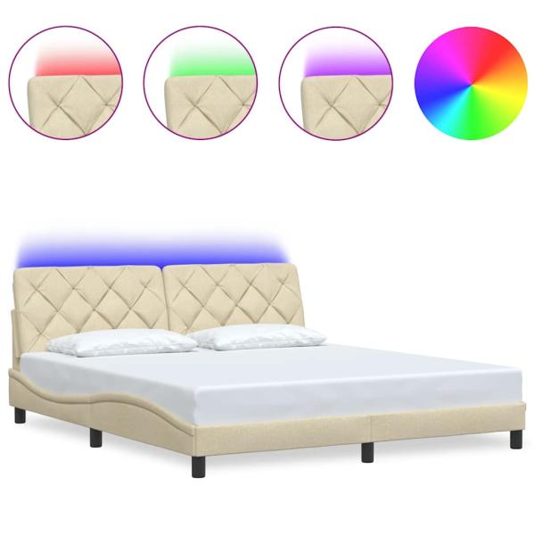 Bettgestell mit LED ohne Matratze Creme 180x200 cm Stoff