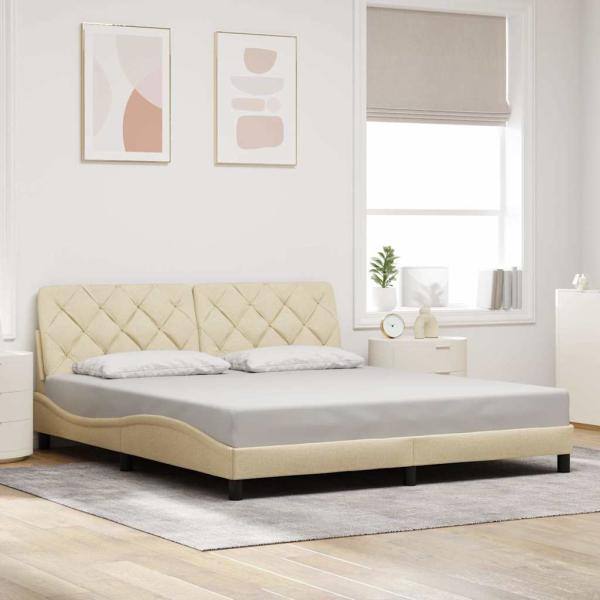 Bettgestell mit LED ohne Matratze Creme 180x200 cm Stoff