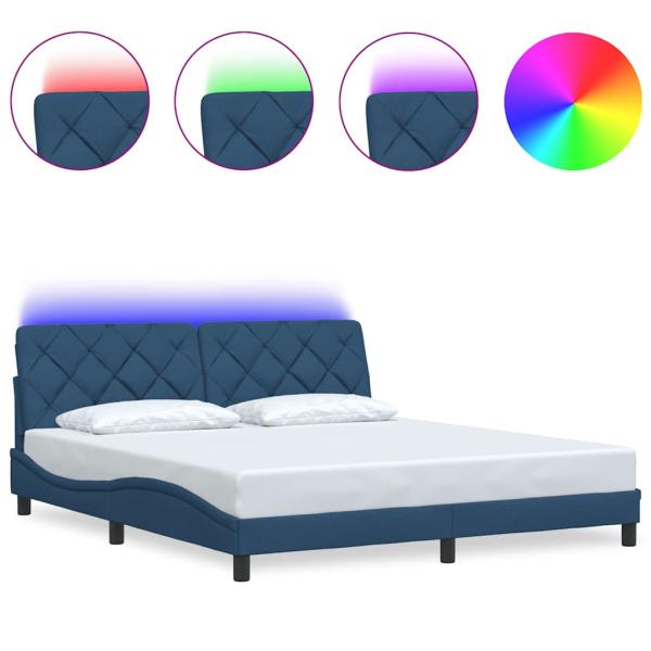Bettgestell mit LED ohne Matratze Blau 180x200 cm Stoff