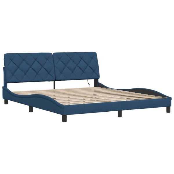 Bettgestell mit LED ohne Matratze Blau 180x200 cm Stoff
