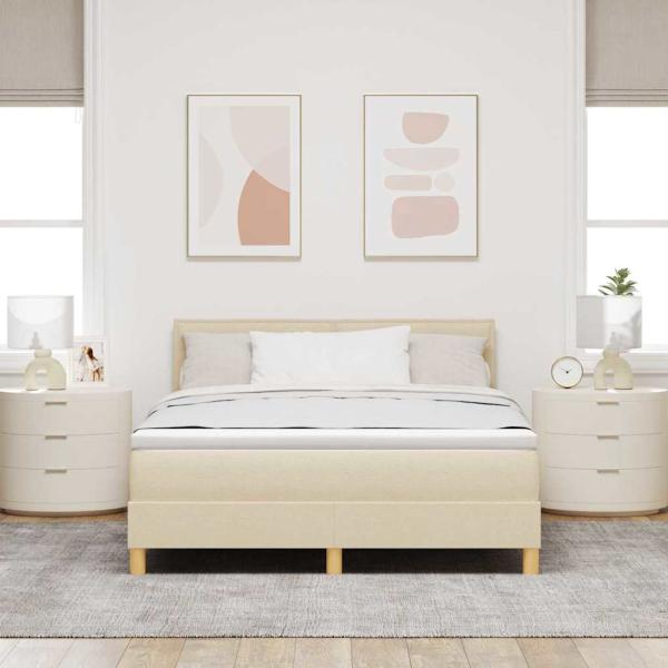 Boxspringbett mit Kissen mit Kopfteil Creme 160 x 200 cm Stoff