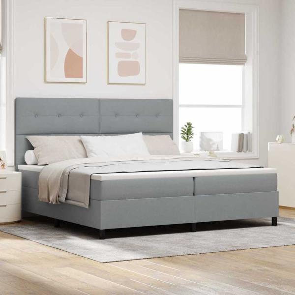 ARDEBO.de - Boxspringbett mit Kopfteil Hellgrau 200 x 200 cm Stoff