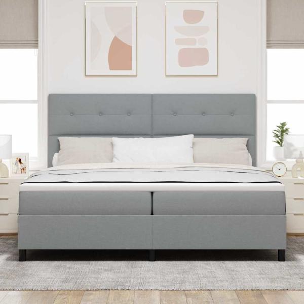 Boxspringbett mit Kopfteil Hellgrau 200 x 200 cm Stoff