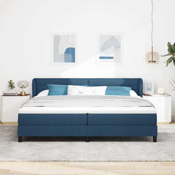 Boxspringbett mit Matratze mit Kopfteil Blau 200 x 200 cm Stoff