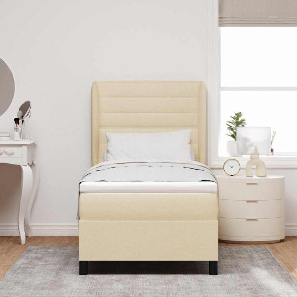Boxspringbett mit Matratze mit Kopfteil Creme 80 x 200 cm Stoff