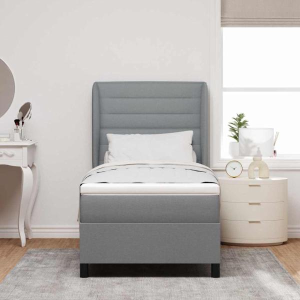 Boxspringbett mit Matratze Hellgrau 90 x 190 cm Stoff