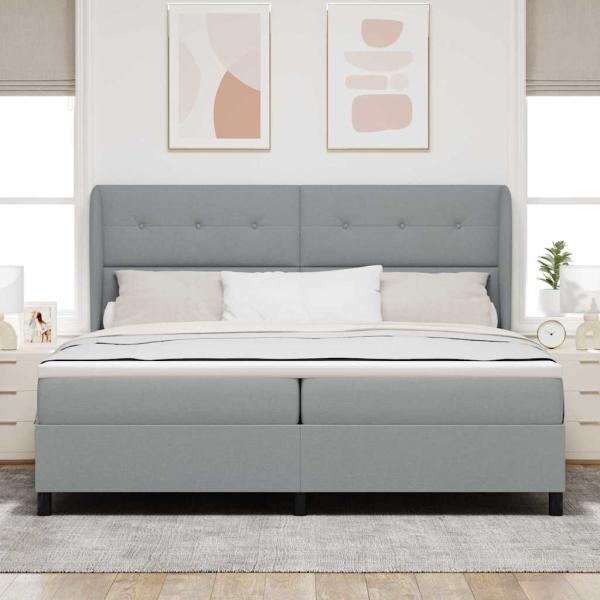 Boxspringbett mit Kopfteil Hellgrau 200 x 200 cm Stoff