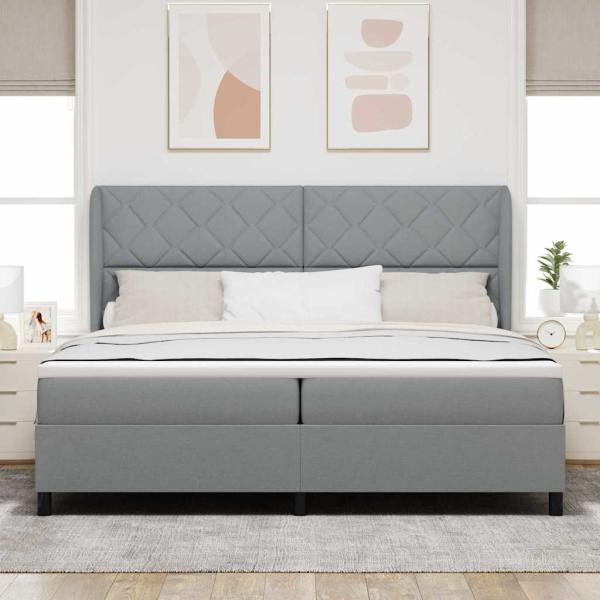 Boxspringbett mit Kopfteil Hellgrau 200 x 200 cm Stoff