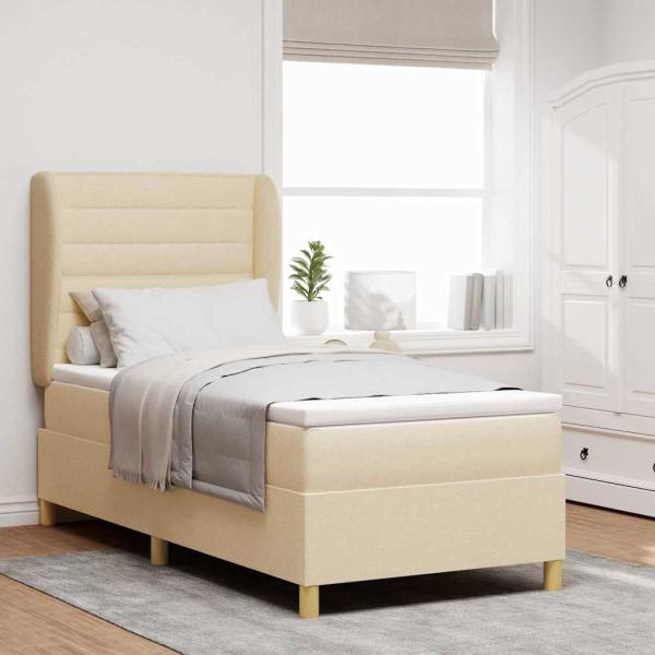 ARDEBO.de - Boxspringbett mit Matratze mit Kopfteil Creme 200 x 80 cm Stoff