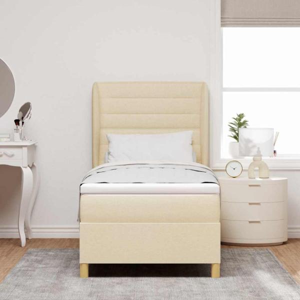 Boxspringbett mit Matratze mit Kopfteil Creme 200 x 80 cm Stoff