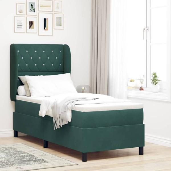 ARDEBO.de - Boxspringbett mit Kopfteil Dunkelgrün 200 x 80 cm Samt