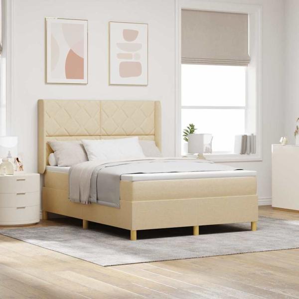 ARDEBO.de - Boxspringbett mit Kopfteil Creme 160 x 200 cm Stoff