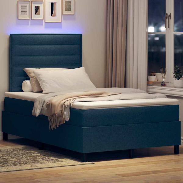 Boxspringbett mit Matratze mit LED Blau 120 x 200 cm Stoff