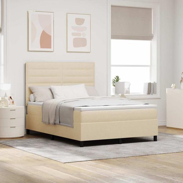 ARDEBO.de - Boxspringbett mit Matratze mit LED Creme 160 x 200 cm Stoff