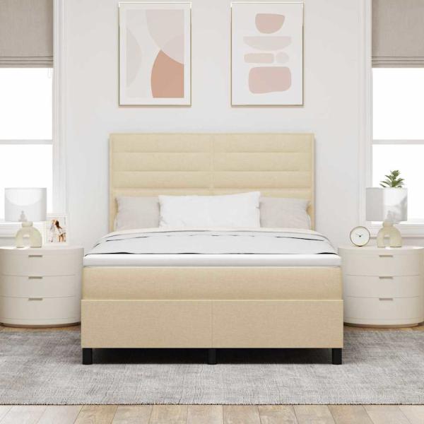 Boxspringbett mit Matratze mit LED Creme 160 x 200 cm Stoff