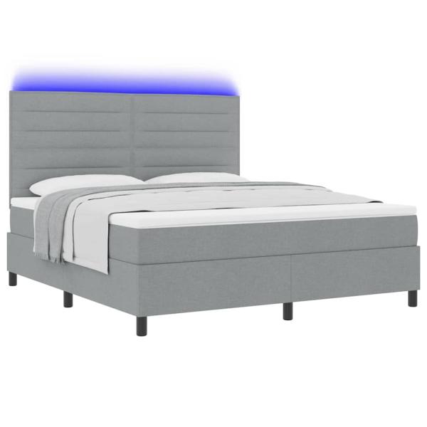 Boxspringbett mit Matratze mit LED Hellgrau 180 x 200 cm Stoff