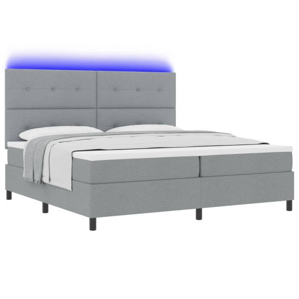 Boxspringbett mit LED-Lichtleisten Hellgrau 200 x 200 cm Stoff