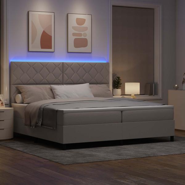 Boxspringbett mit LED-Lichtleisten Taupe 200 x 200 cm Stoff