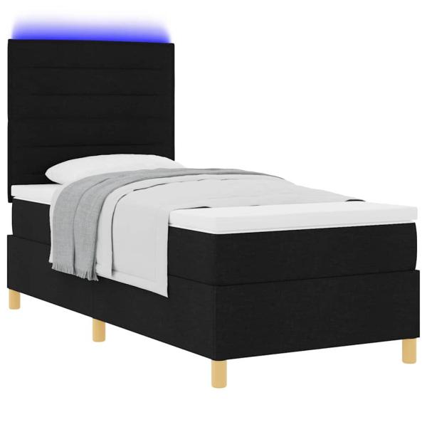 LED Boxspringbett mit Kopfteil Schwarz 100 x 200 cm Stoff