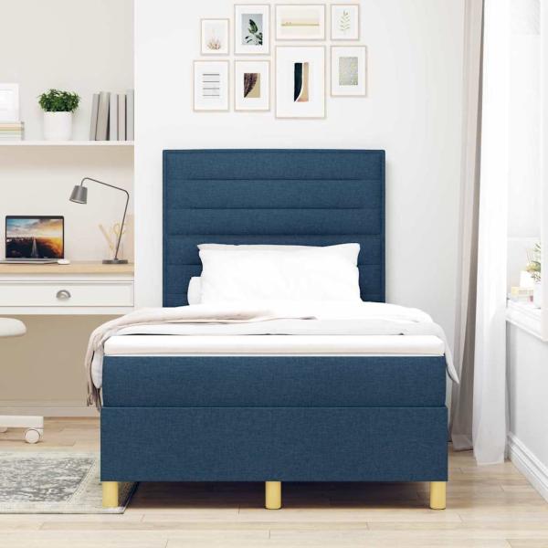 LED Boxspringbett mit Kopfteil Blau 120 x 200 cm Stoff