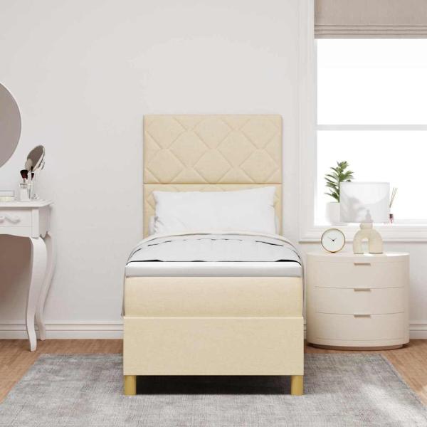 LED Boxspringbett mit Kopfteil Creme 80 x 200 cm Stoff