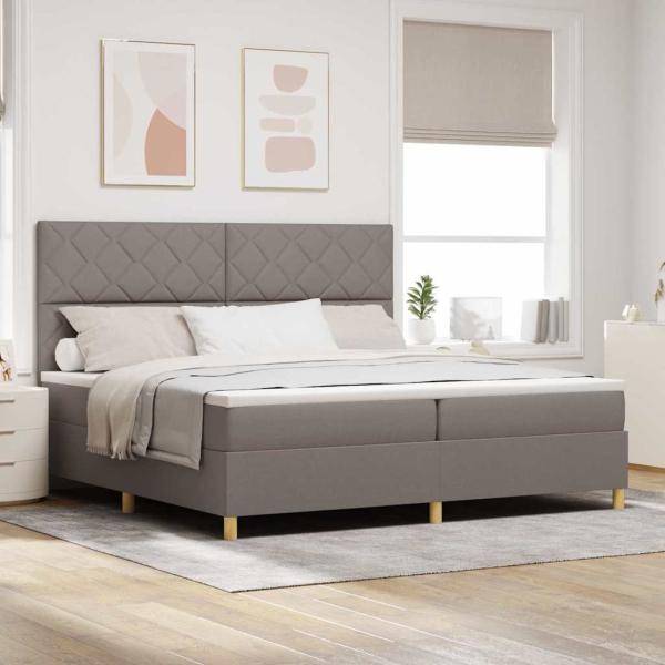 ARDEBO.de - LED Boxspringbett mit Kopfteil Taupe 200 x 200 cm Stoff
