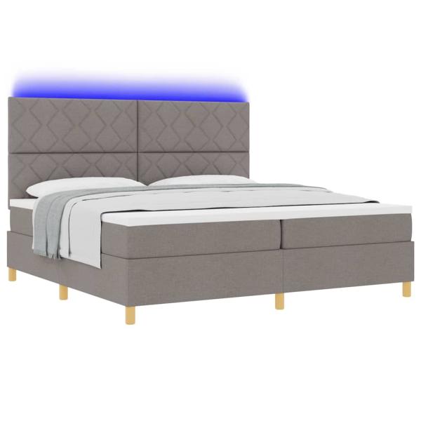 LED Boxspringbett mit Kopfteil Taupe 200 x 200 cm Stoff