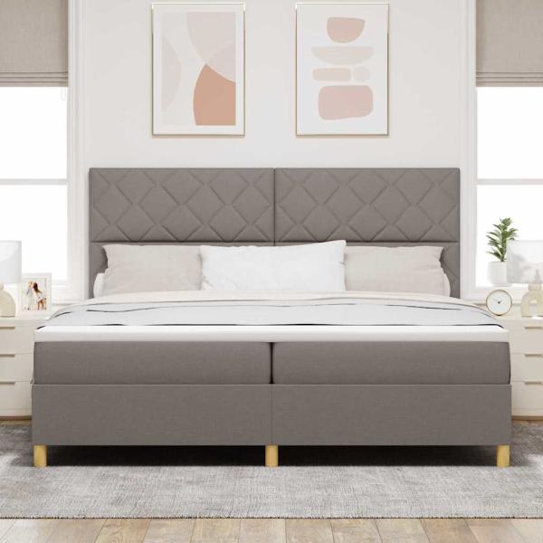 LED Boxspringbett mit Kopfteil Taupe 200 x 200 cm Stoff