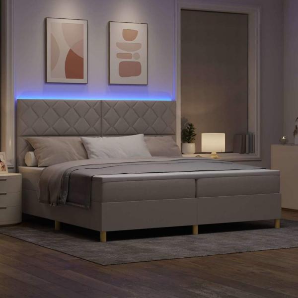 LED Boxspringbett mit Kopfteil Taupe 200 x 200 cm Stoff