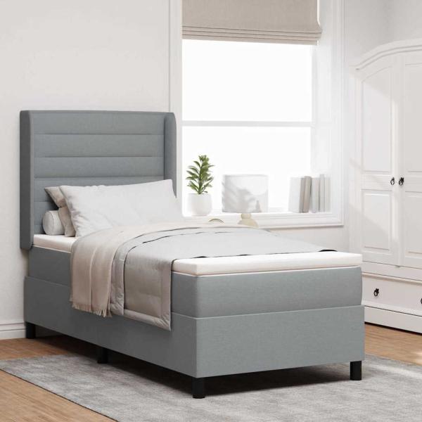 ARDEBO.de - LED Boxspringbett mit Matratze Hellgrau 90 x 190 cm Stoff