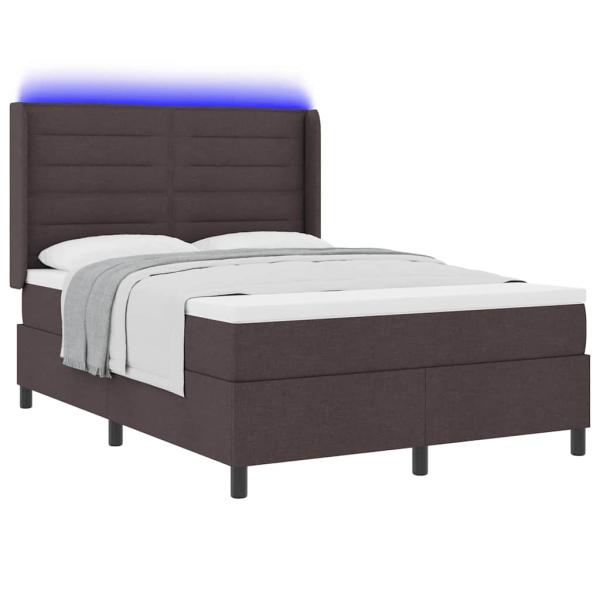 LED Boxspringbett mit Matratze Dunkelbraun 160 x 200 cm Stoff