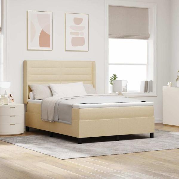 ARDEBO.de - LED Boxspringbett mit Matratze Creme 160 x 200 cm Stoff