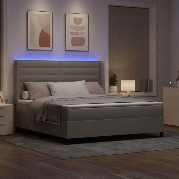 LED Boxspringbett mit Kopfteil Taupe 180 x 200 cm Stoff
