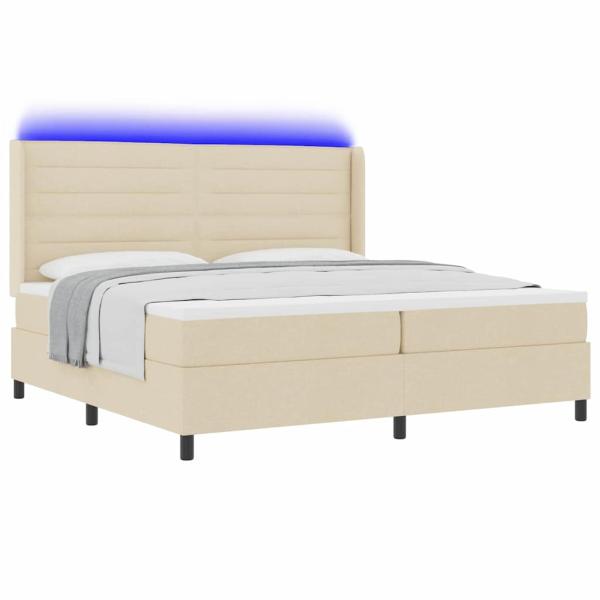 LED Boxspringbett mit Matratze Creme 200 x 200 cm Stoff